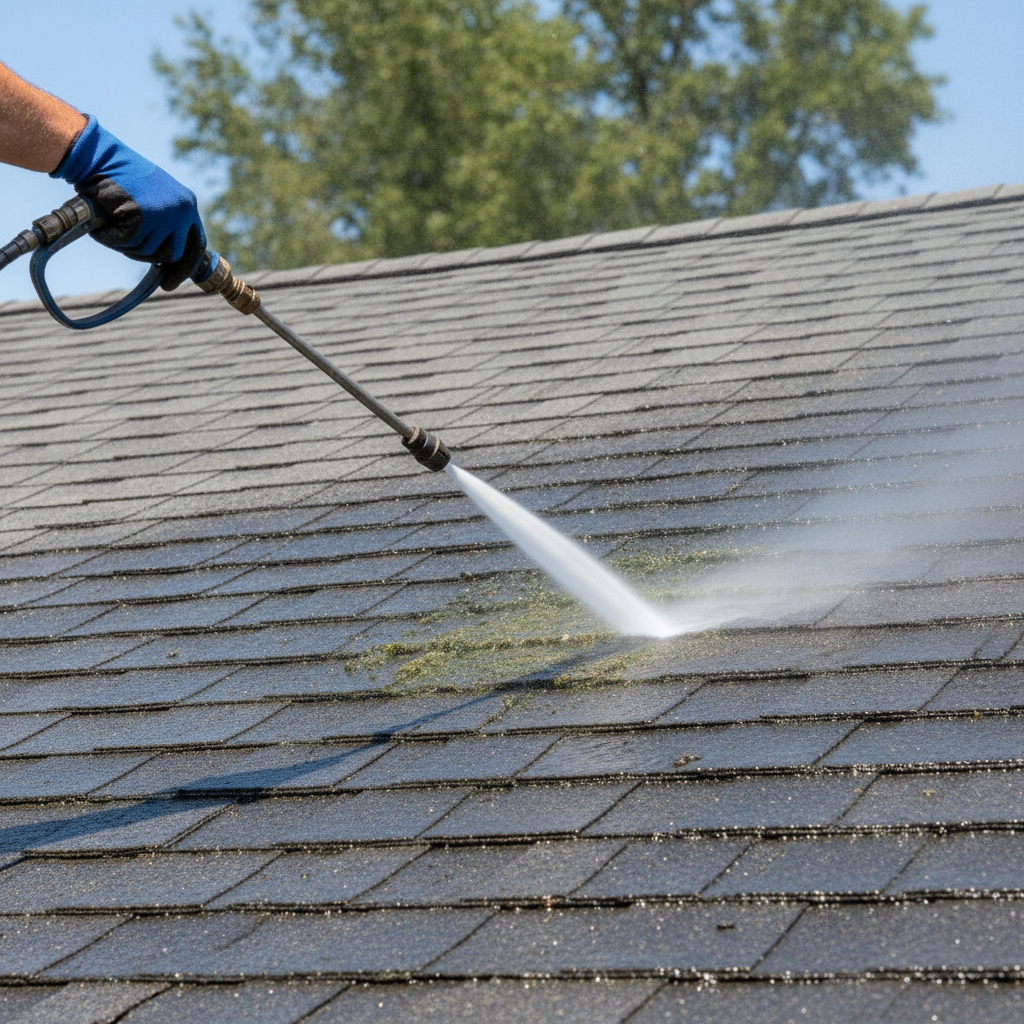 hand doing Roof Cleaning